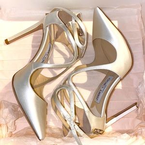 RARE 🔥 JIMMY CHOO Ivory Satin Pointed Toe Heels